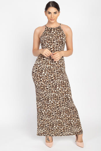 Round Neck Animal Print Maxi Dress - Deals Kiosk