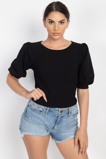 Techno Crepe Balloon Sleeve Top - Deals Kiosk