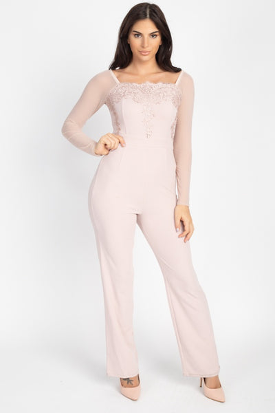 Self Tie Lace Embroidered Jumpsuit - Deals Kiosk