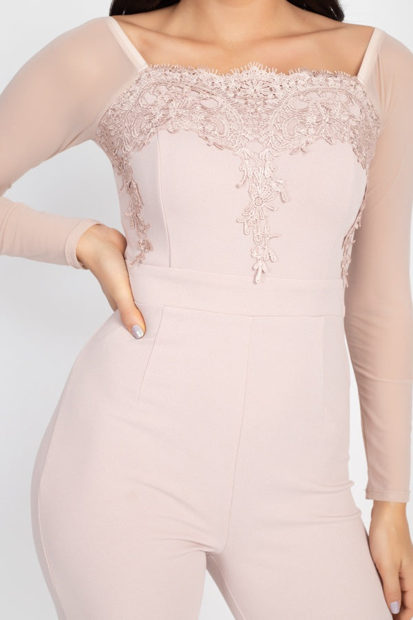 Self Tie Lace Embroidered Jumpsuit - Deals Kiosk