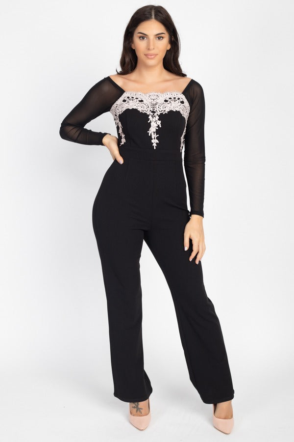 Self Tie Lace Embroidered Jumpsuit - Deals Kiosk