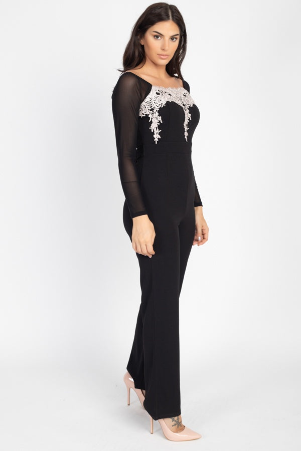 Self Tie Lace Embroidered Jumpsuit - Deals Kiosk