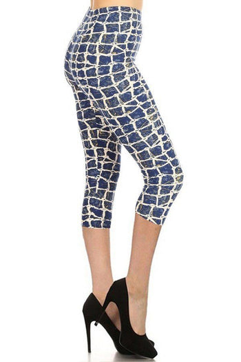 Printed, High Waisted, Capri Leggings With An Elasticized Waist Band - Deals Kiosk