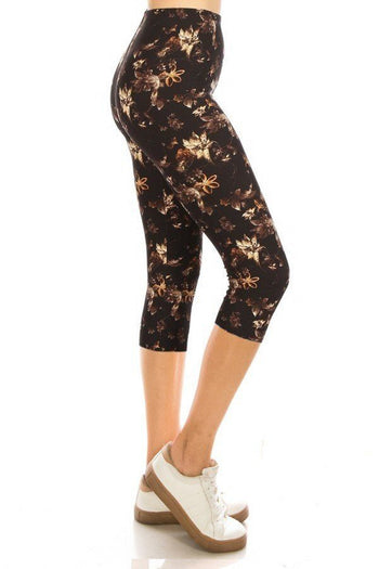 Printed, High Waisted, Capri Leggings With An Elasticized Waist Band - Deals Kiosk
