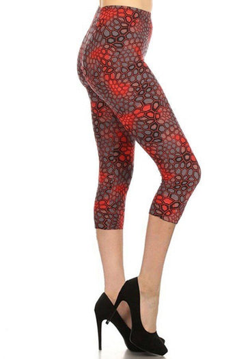 Printed, High Waisted, Capri Leggings With An Elasticized Waist Band - Deals Kiosk