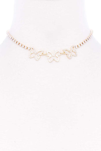 Rhinestone Triple Butterfly Short Necklace - Deals Kiosk