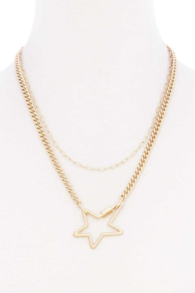 Star Pendnat Cuban Link Layered Metal Necklace - Deals Kiosk