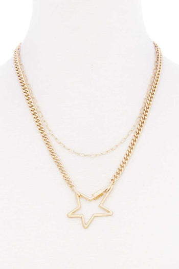 Star Pendnat Cuban Link Layered Metal Necklace - Deals Kiosk