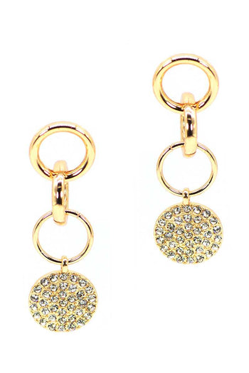 Metal Ring Link Dangle Round Studded Stone Earring - Deals Kiosk