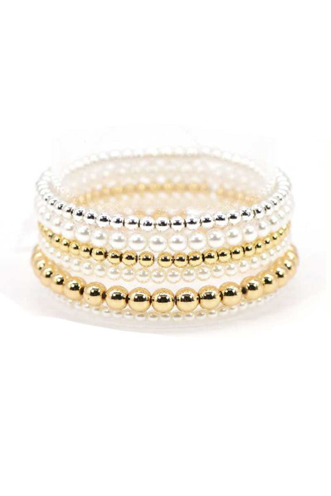 Pearl And Metallic Balls Stretch Bracelet - Deals Kiosk