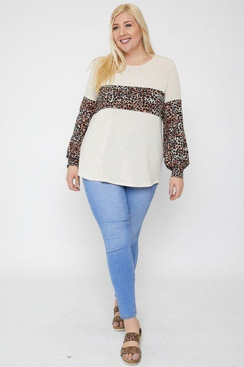 Round Neckline Contrast Print Top - Deals Kiosk