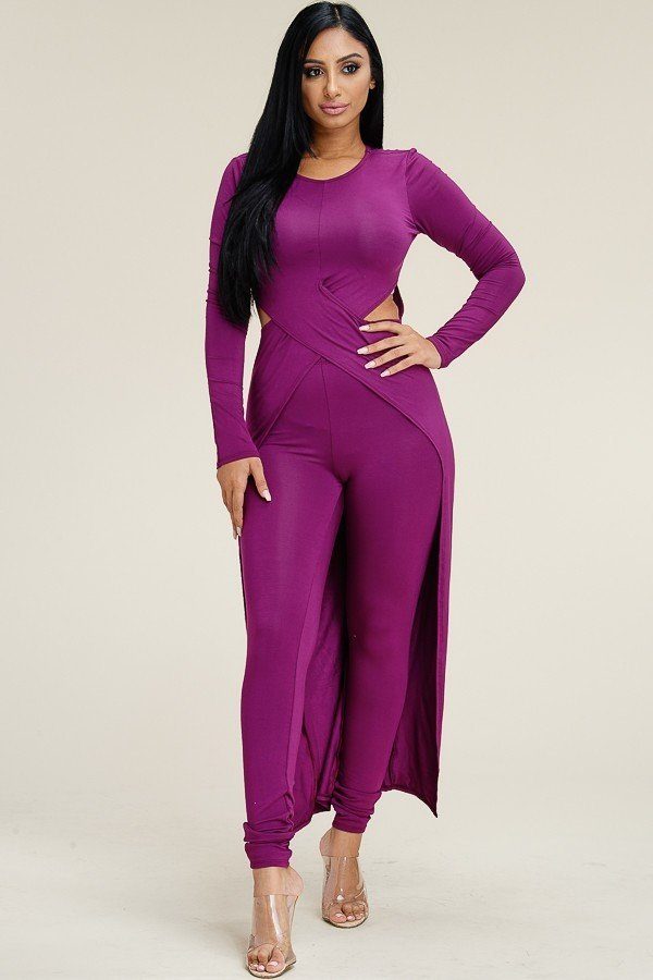 Solid Heavy Rayon Spandex Long Sleeve Crossed Over Long Top And Leggings 2 Piece Set - Deals Kiosk