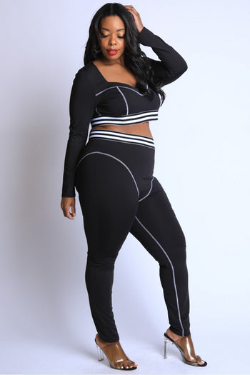 Striped Elastic Reverse Cover Stitch Detailed Set - Deals Kiosk