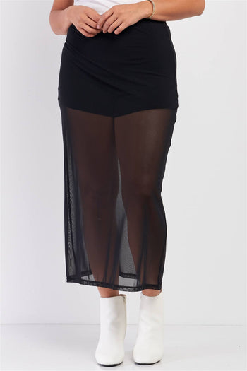 Plus Black High Waisted Sheer Mesh Underskirt Midi Skirt - Deals Kiosk