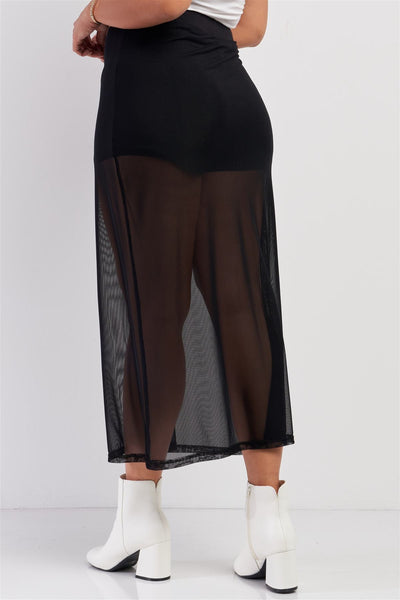 Plus Black High Waisted Sheer Mesh Underskirt Midi Skirt - Deals Kiosk