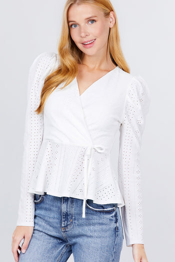 Surplice W/ribbon Tie Peplum Top - Deals Kiosk