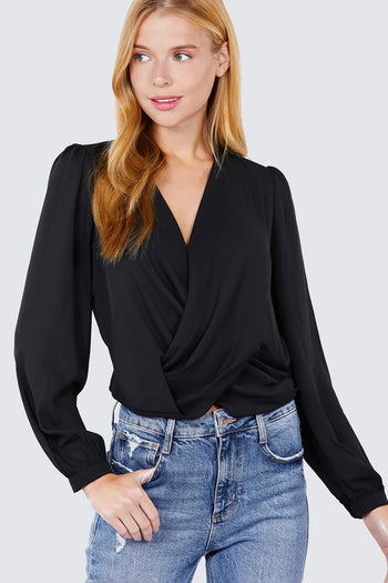V-neck Surplice Woven Top - Deals Kiosk