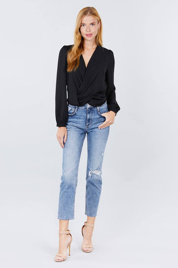 V-neck Surplice Woven Top - Deals Kiosk