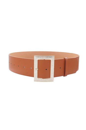 Rectangle Rhinestone Buckle Belt - Deals Kiosk