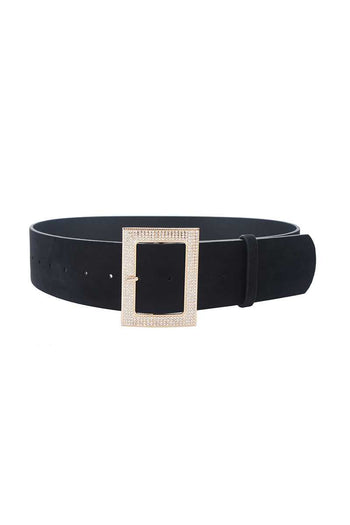 Rectangle Rhinestone Buckle Suede Belt - Deals Kiosk