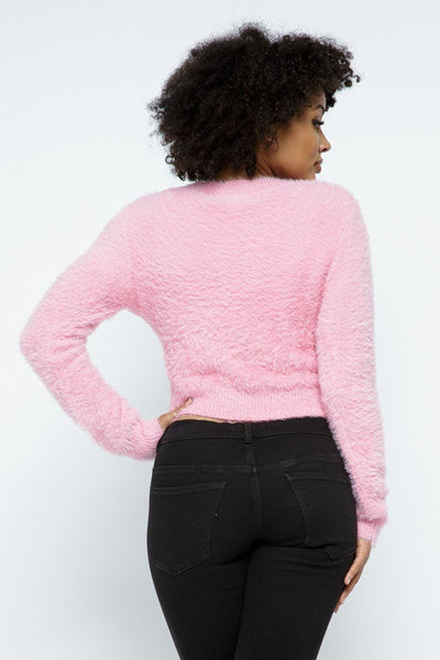 Eyelash Knit Cropped Cardigan With Pearl Button Details - Deals Kiosk