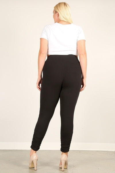 Plus Size Solid High Rise, Fitted Leggings With An Elastic Waistband And Ruched Pants - Deals Kiosk