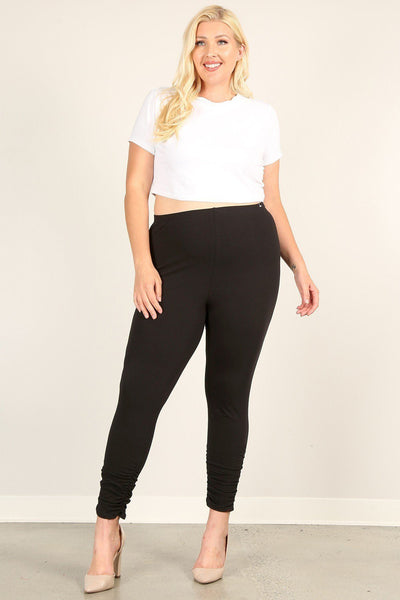 Plus Size Solid High Rise, Fitted Leggings With An Elastic Waistband And Ruched Pants - Deals Kiosk
