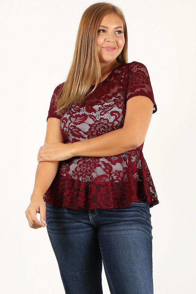 Plus Size Allover Lace, Fitted Top - Deals Kiosk