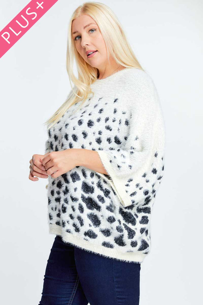 Printed Round Neck Loose Sweater - Deals Kiosk