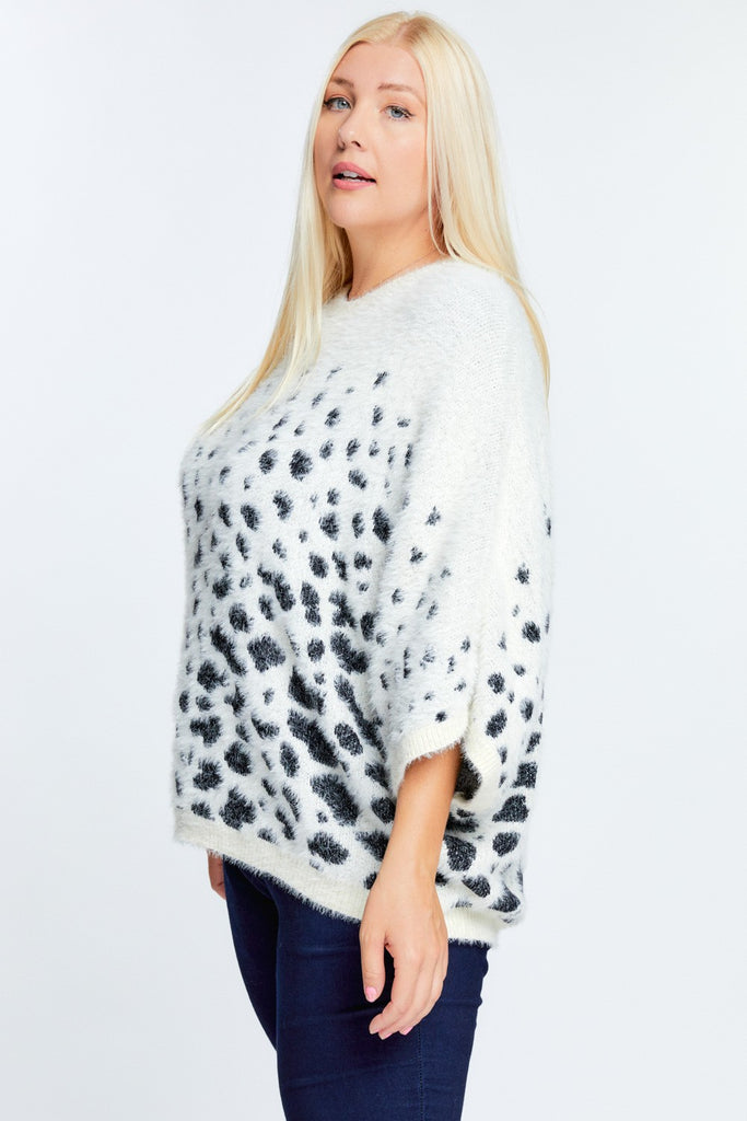 Printed Round Neck Loose Sweater - Deals Kiosk