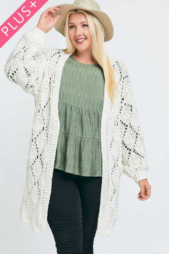 Textured Long Sleeve Long Cardigan - Deals Kiosk