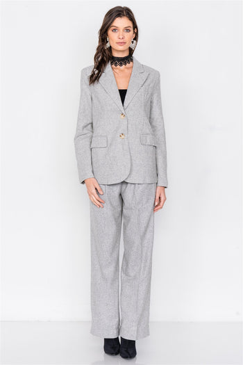 Grey Wool Blazer Office Chic Pleated High-waist Ankle Pant Set - Deals Kiosk