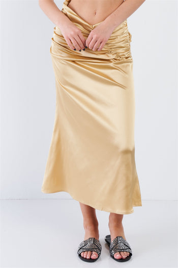Satin Ruffle Waist Midi Skirt - Deals Kiosk