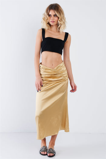 Satin Ruffle Waist Midi Skirt - Deals Kiosk