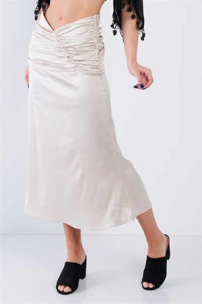 Satin Ruffle Waist Midi Skirt - Deals Kiosk