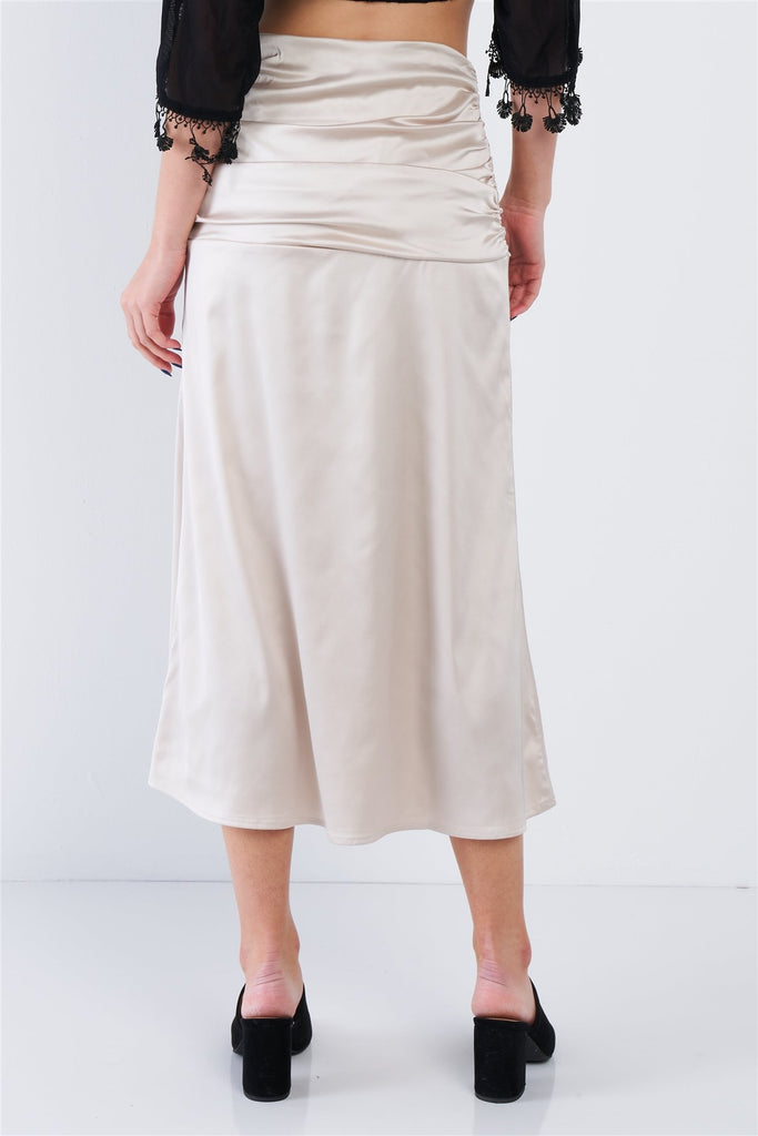 Satin Ruffle Waist Midi Skirt - Deals Kiosk