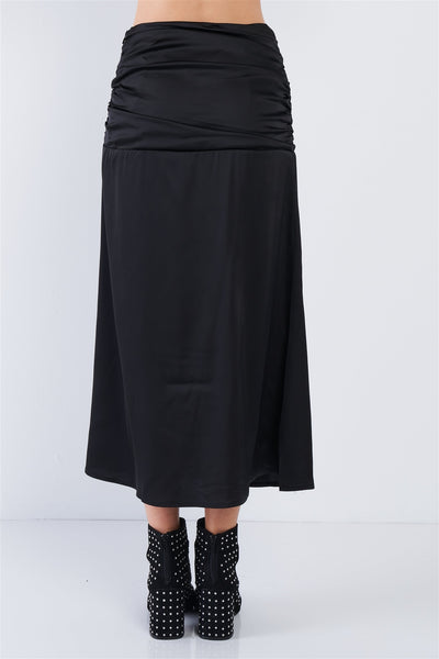 Satin Ruffle Waist Midi Skirt - Deals Kiosk