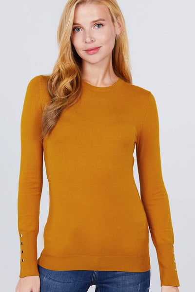 Crew Neck Sweater W/rivet Button - Deals Kiosk