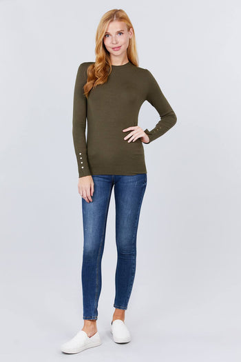 Crew Neck Sweater W/rivet Button - Deals Kiosk