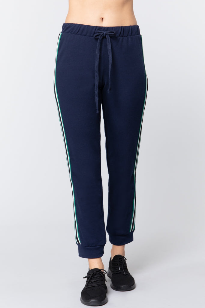 Side Stripe Tape French Terry Pants - Deals Kiosk