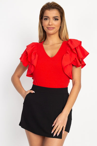 Ruffle Tiered Ribbed Top - Deals Kiosk