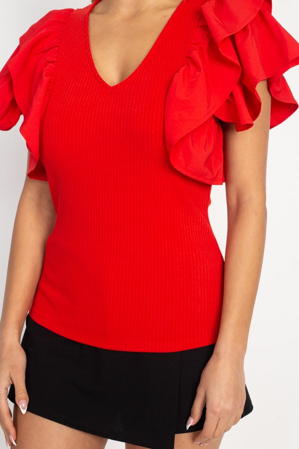 Ruffle Tiered Ribbed Top - Deals Kiosk