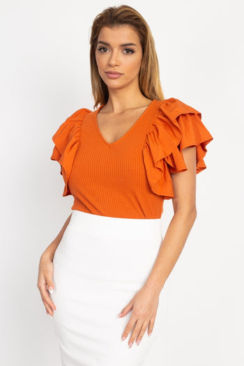 Ruffle Tiered Ribbed Top - Deals Kiosk