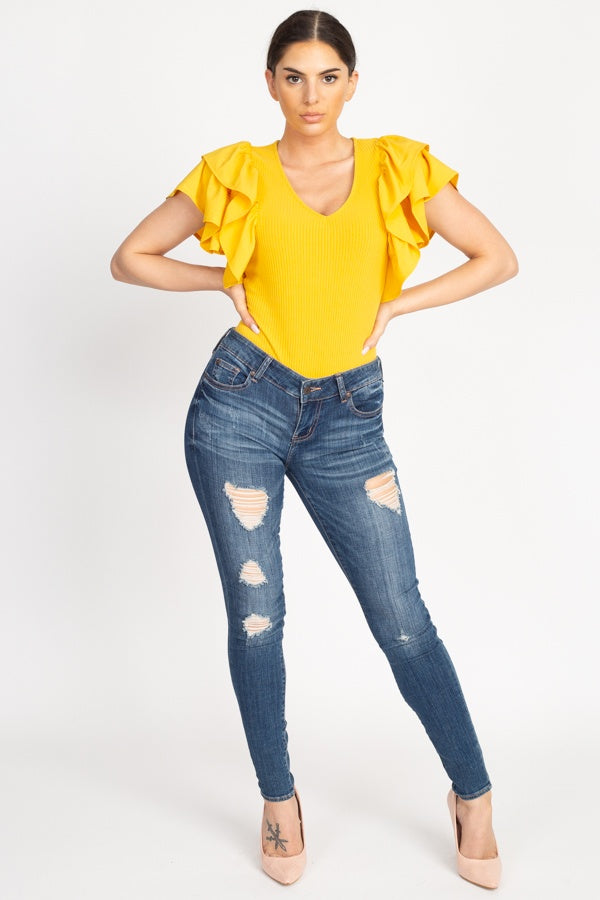 Ruffle Tiered Ribbed Top - Deals Kiosk