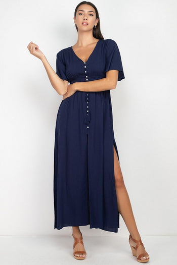 Side Slit Smocked Waist Maxi Dress - Deals Kiosk