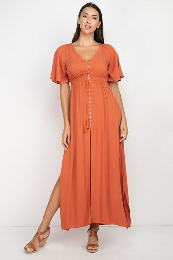 Side Slit Smocked Waist Maxi Dress - Deals Kiosk