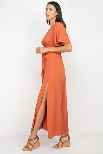 Side Slit Smocked Waist Maxi Dress - Deals Kiosk