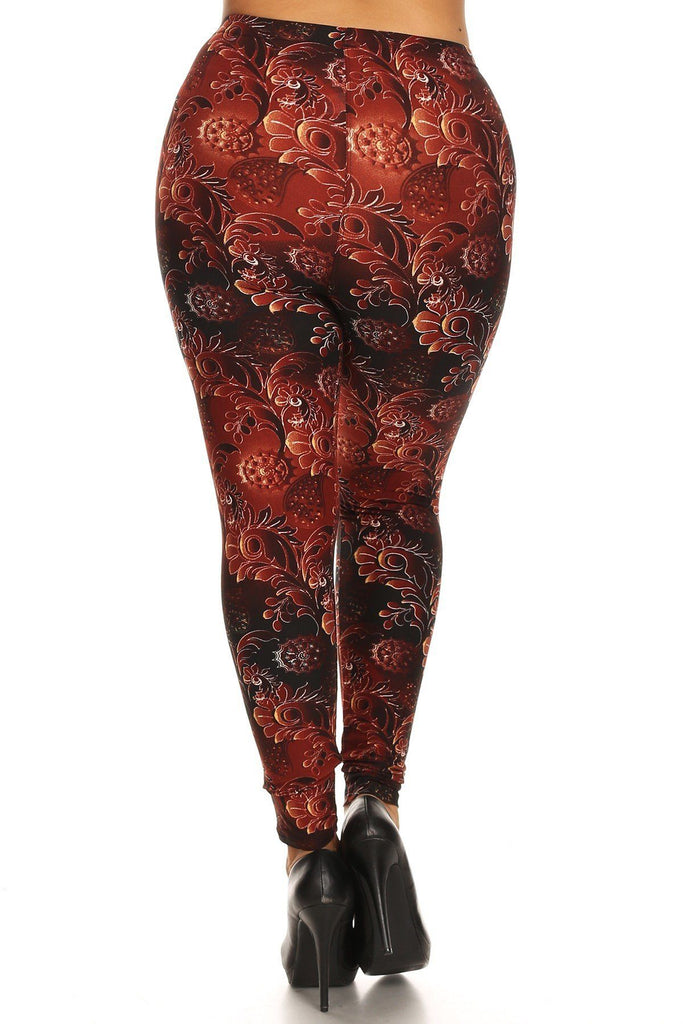 Plus Size Abstract Print, Full Length Leggings In A Slim Fitting Style With A Banded High Waist. - Deals Kiosk