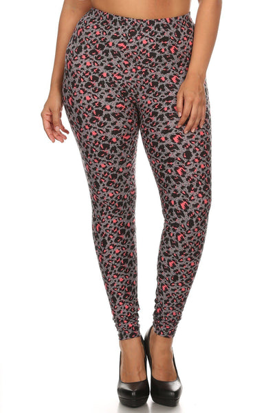 Plus Size Cheetah Printed Knit Legging With Elastic Waistband, And High Waist Fit. - Deals Kiosk