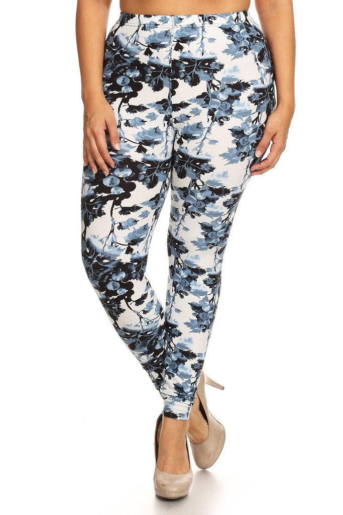 Plus Size Floral Print, Full Length Leggings In A Slim Fitting Style With A Banded High Waist - Deals Kiosk